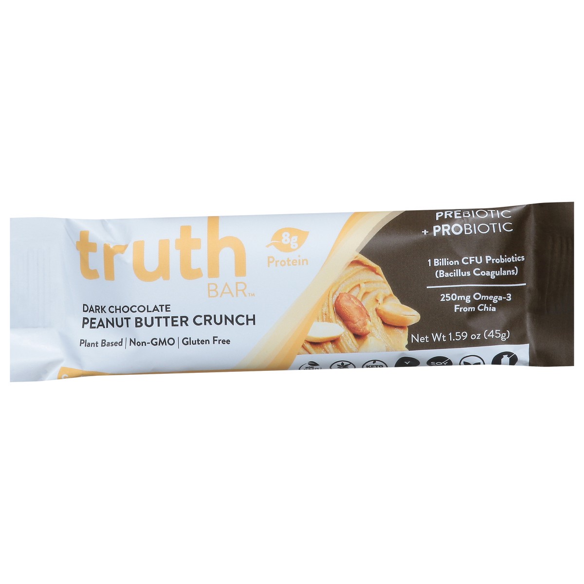 slide 8 of 14, Truth Bar Dark Chocolate Peanut Butter Crunch Prebiotic + Probiotic Bar 1.59 oz, 1.59 oz