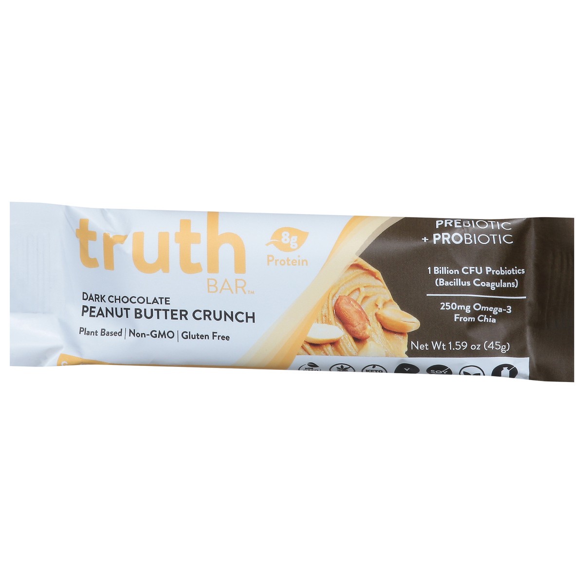 slide 9 of 14, Truth Bar Dark Chocolate Peanut Butter Crunch Prebiotic + Probiotic Bar 1.59 oz, 1.59 oz