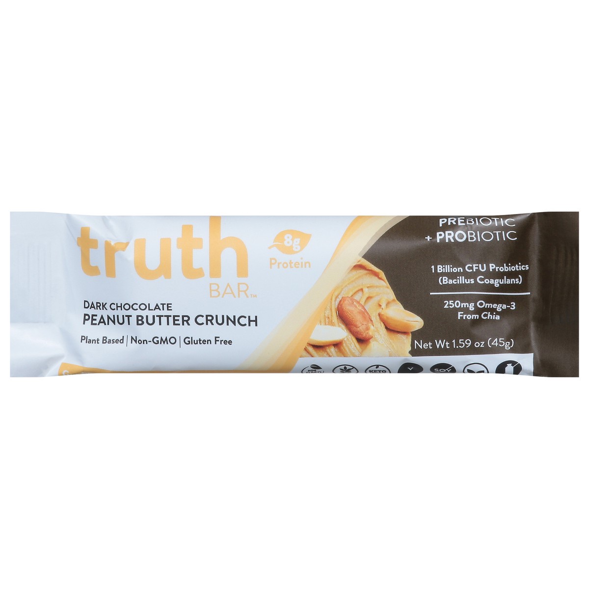 slide 13 of 14, Truth Bar Dark Chocolate Peanut Butter Crunch Prebiotic + Probiotic Bar 1.59 oz, 1.59 oz
