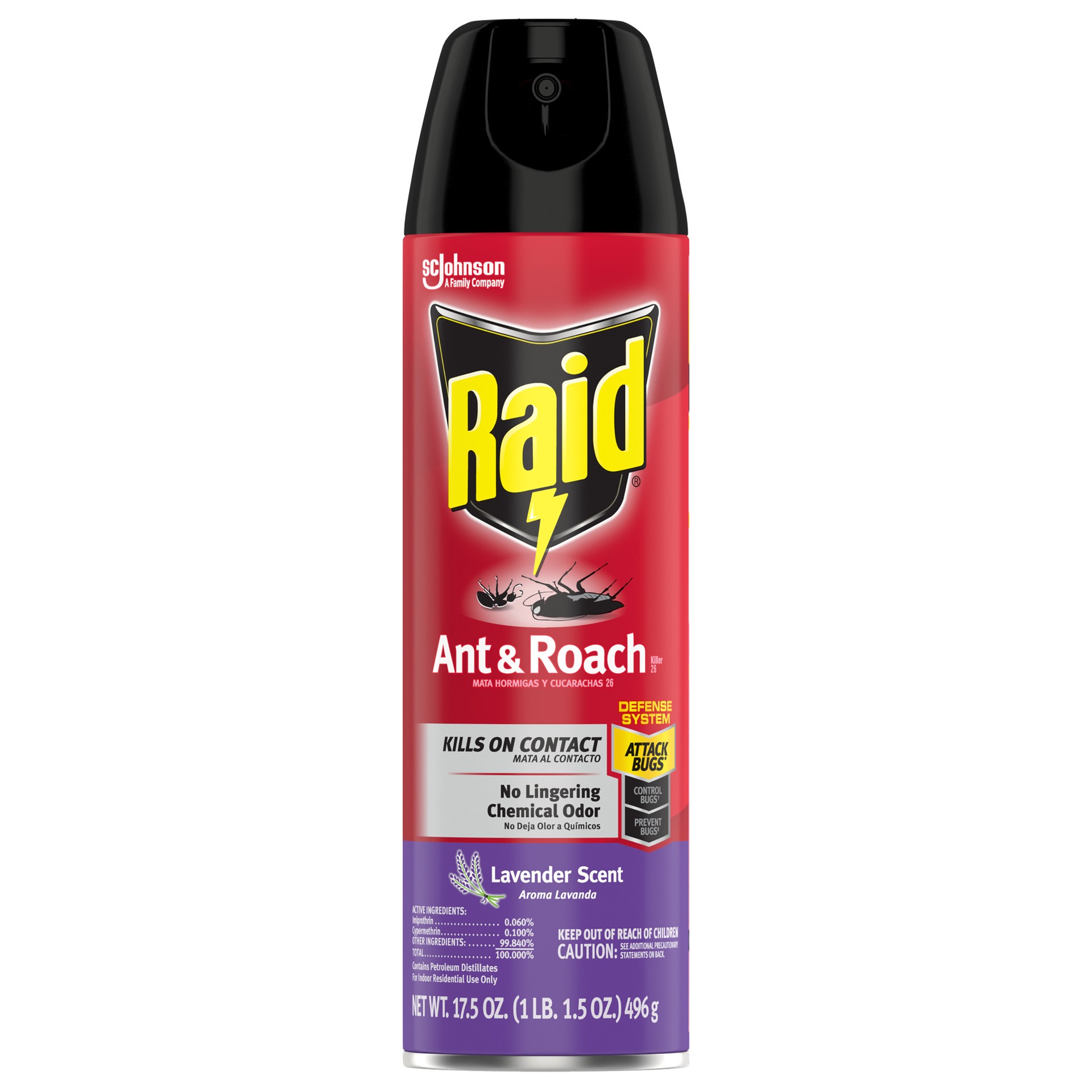 slide 1 of 5, Raid Ant & Roach Killer 26, Indoor and Outdoor Insecticide Spray, Lavender Scent, 17.5 oz, 17.50 oz