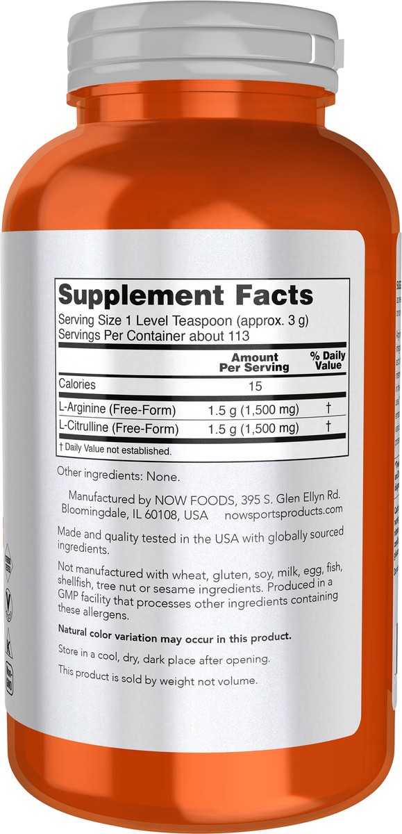 slide 2 of 8, NOW Sports Arginine & Citrulline Powder - 12 oz., 12 oz