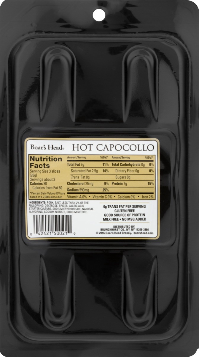 slide 3 of 8, Boar's Head Hot Uncured Capocollo, 3 oz