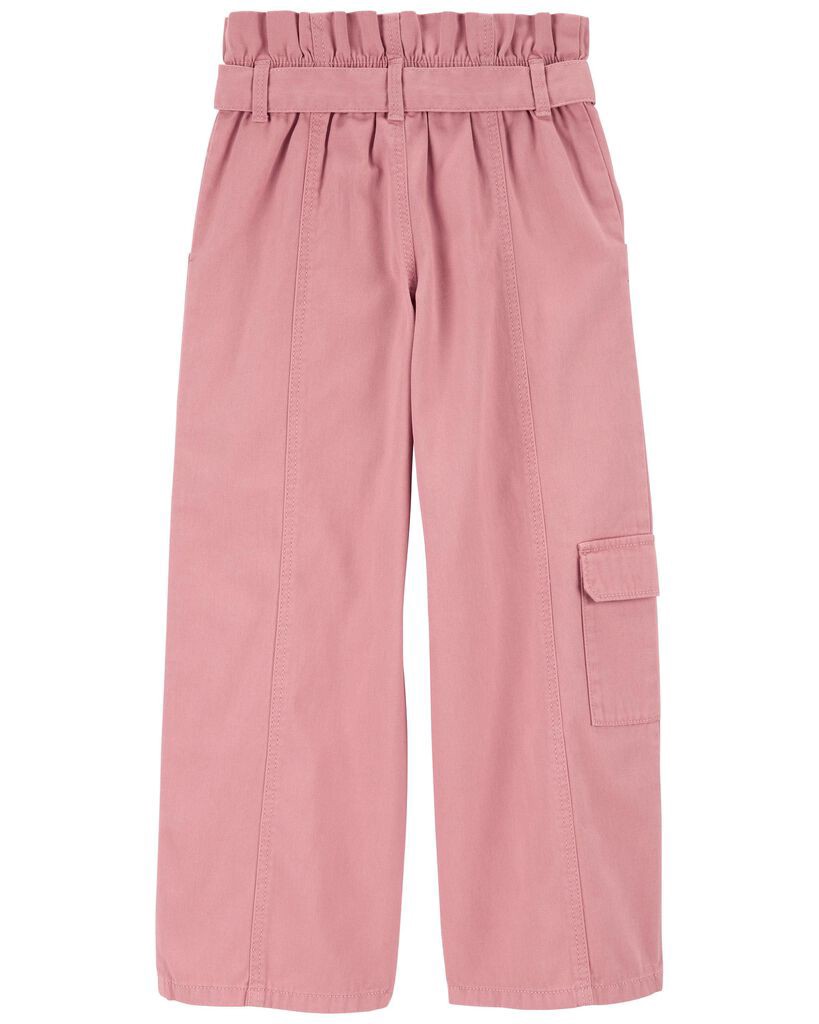 slide 4 of 4, Oshkosh Kid Tie-Waist Paperbag Cargo Pants Pink 8, 1 ct