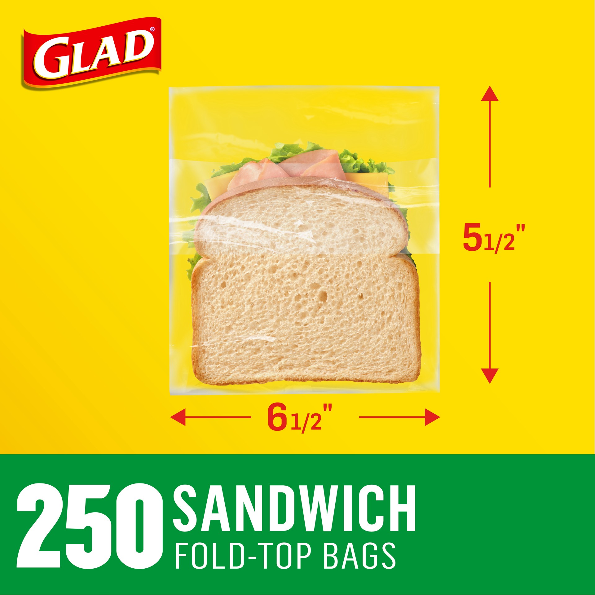 slide 5 of 5, Glad Fold-Top Bags Sandwich, 250 ct