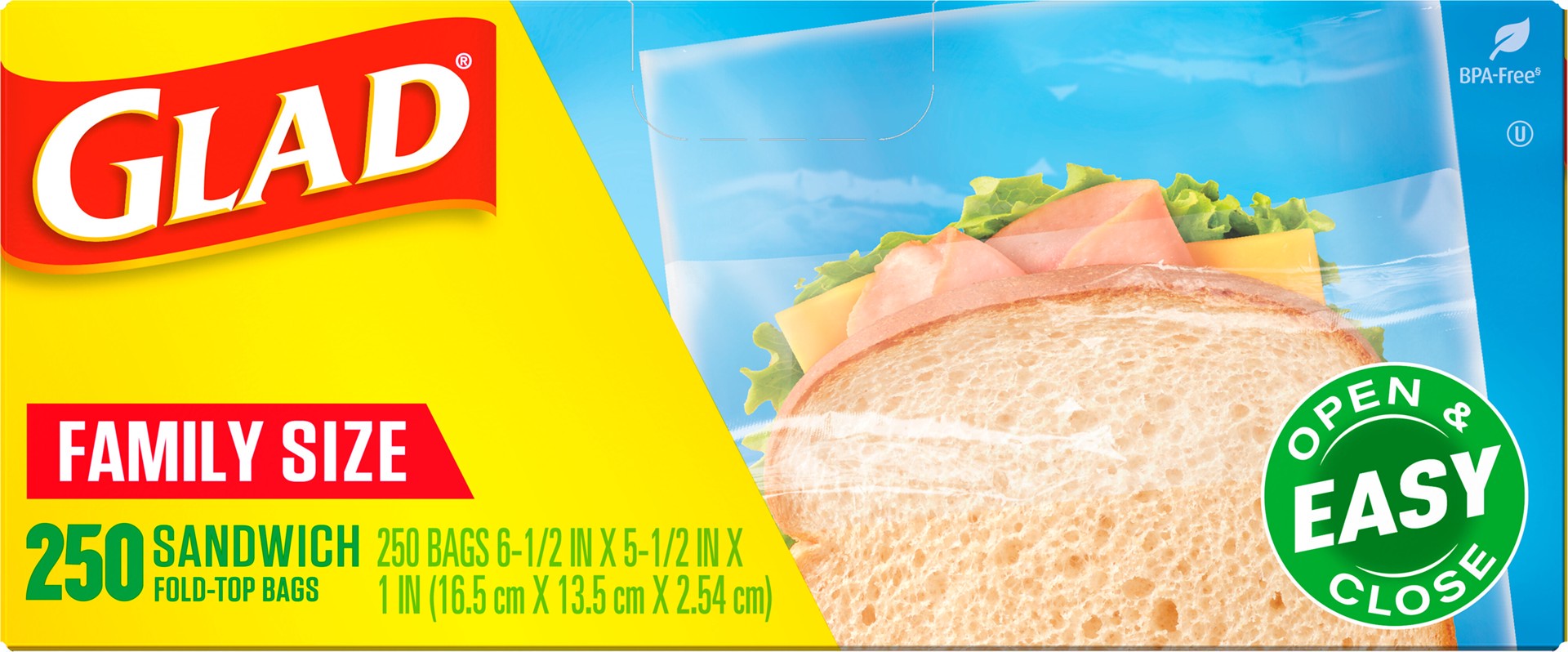 slide 3 of 5, Glad Fold-Top Bags Sandwich, 250 ct