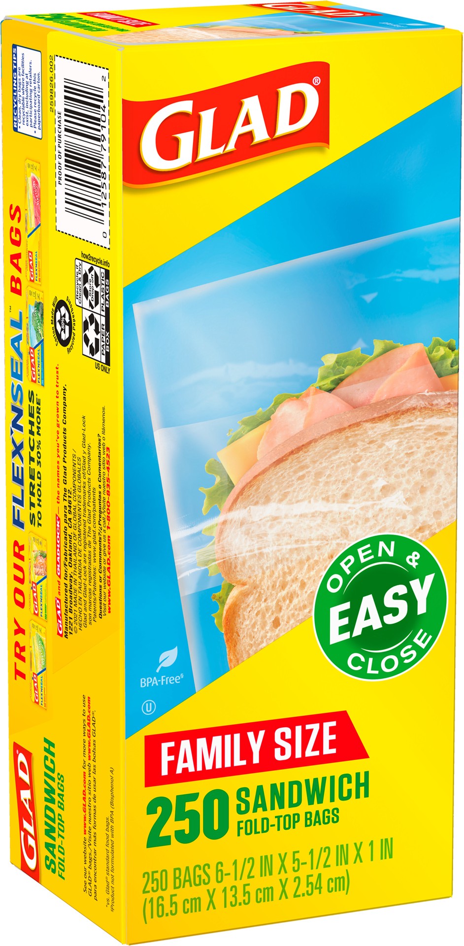 slide 4 of 5, Glad Fold-Top Bags Sandwich, 250 ct