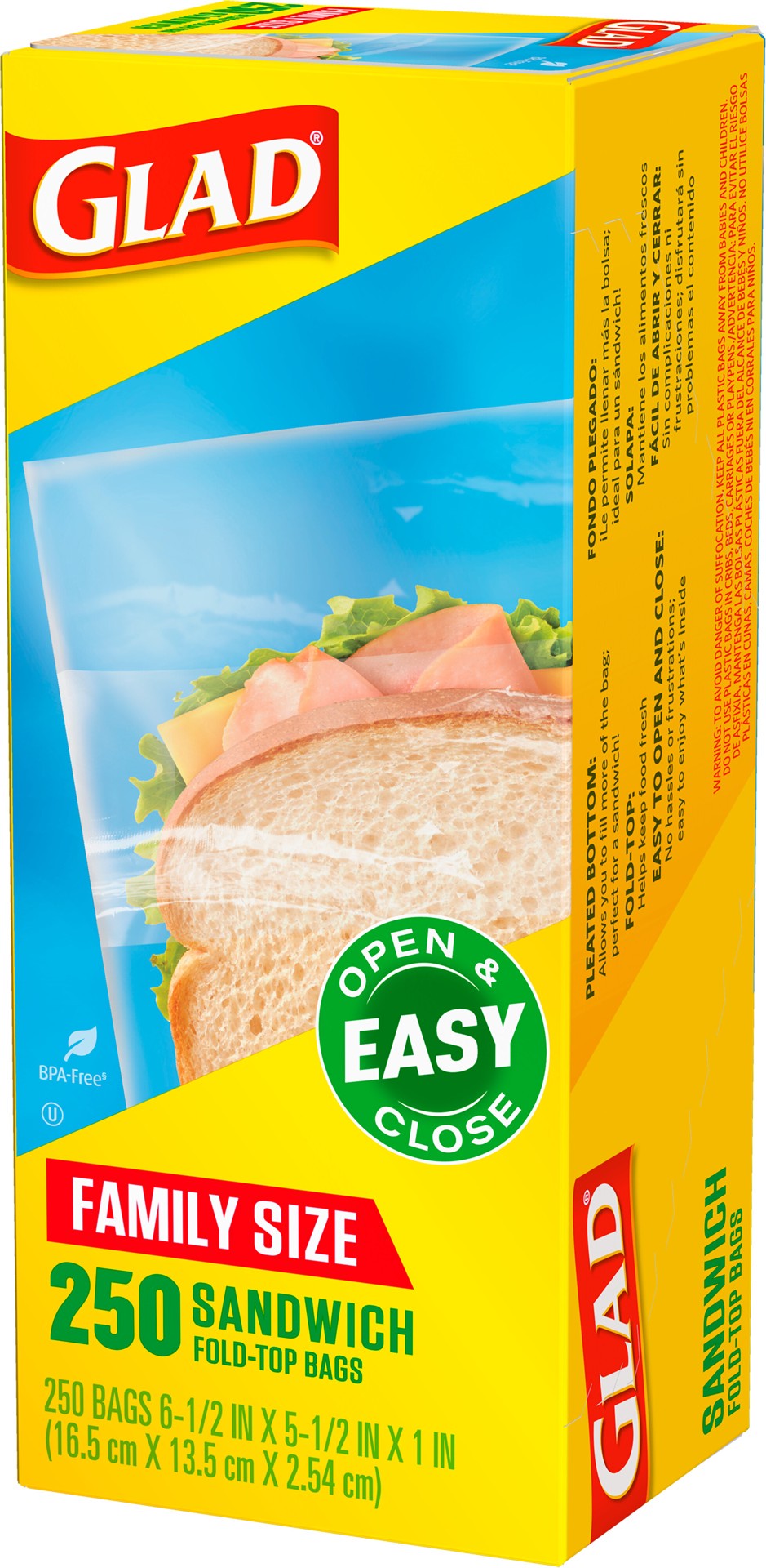 slide 2 of 5, Glad Fold-Top Bags Sandwich, 250 ct