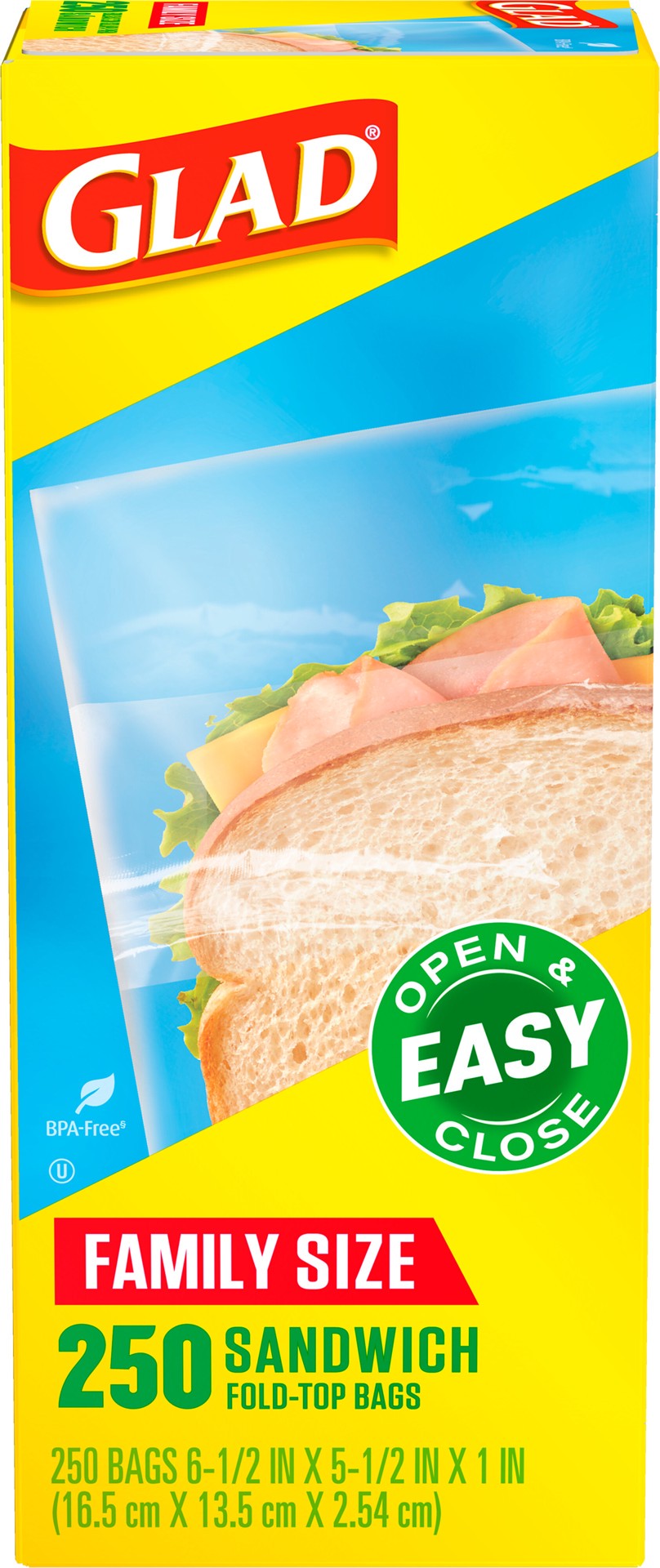 slide 1 of 5, Glad Fold-Top Bags Sandwich, 250 ct