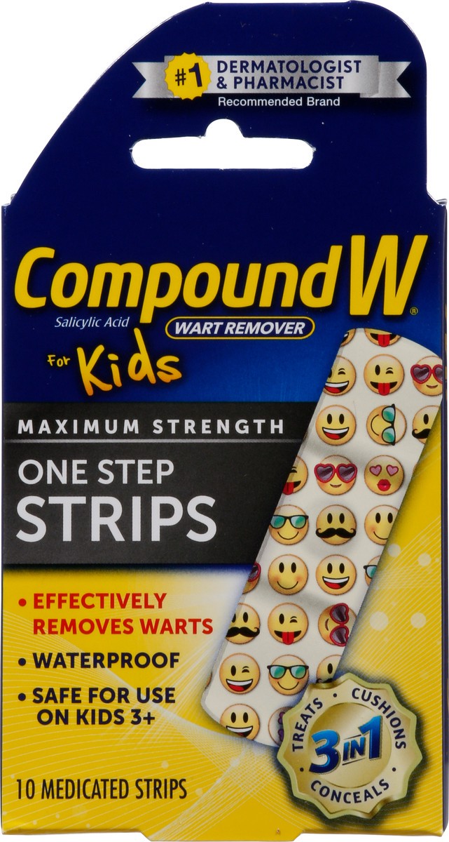 slide 4 of 13, Compound W One Step Wart Remover Strips for Kids, 10 Medicated Strips, 10 ct