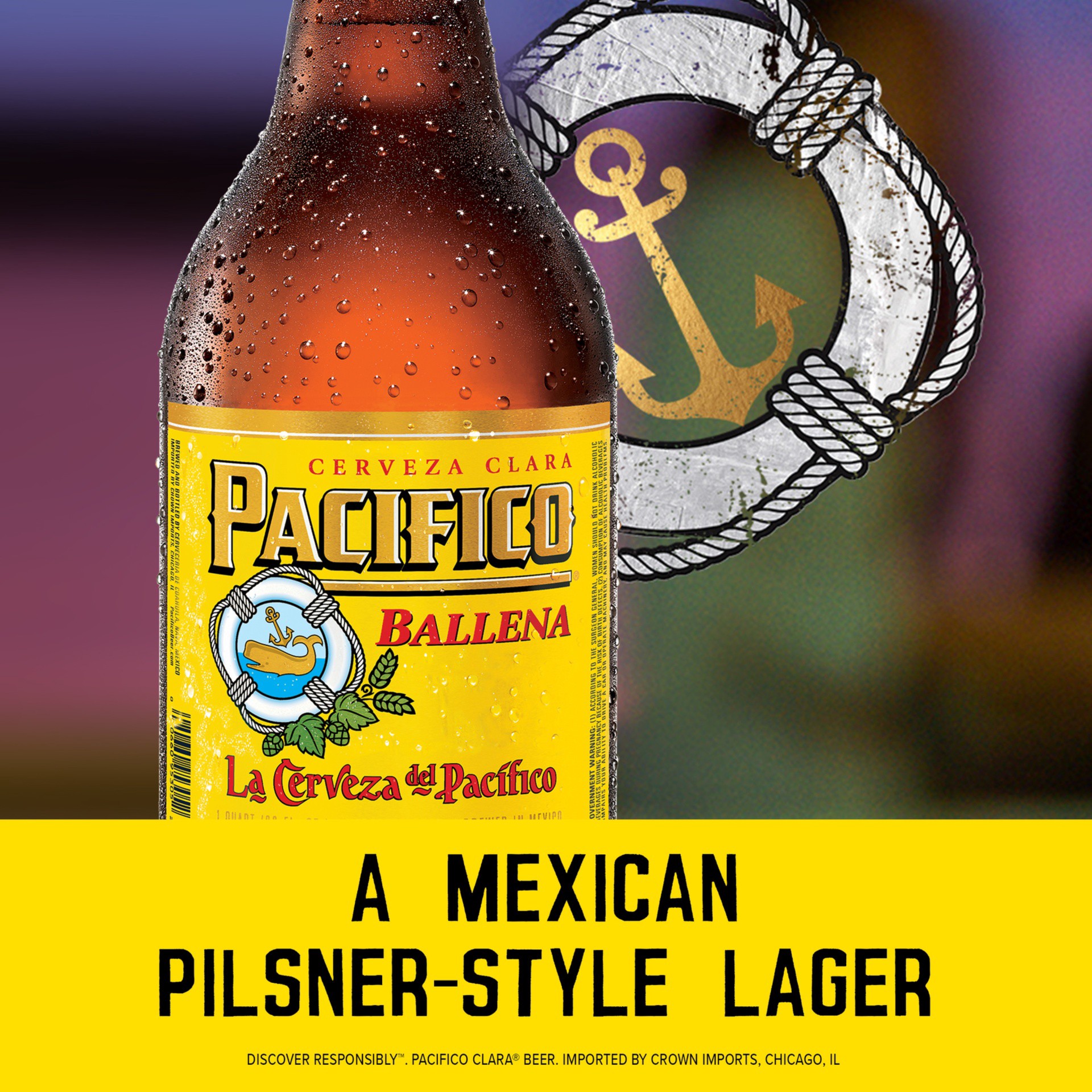 slide 3 of 7, Pacifico Clara Ballena Mexican Lager Import Beer, 32 fl oz Bottle, 4.4% ABV, 32 fl oz
