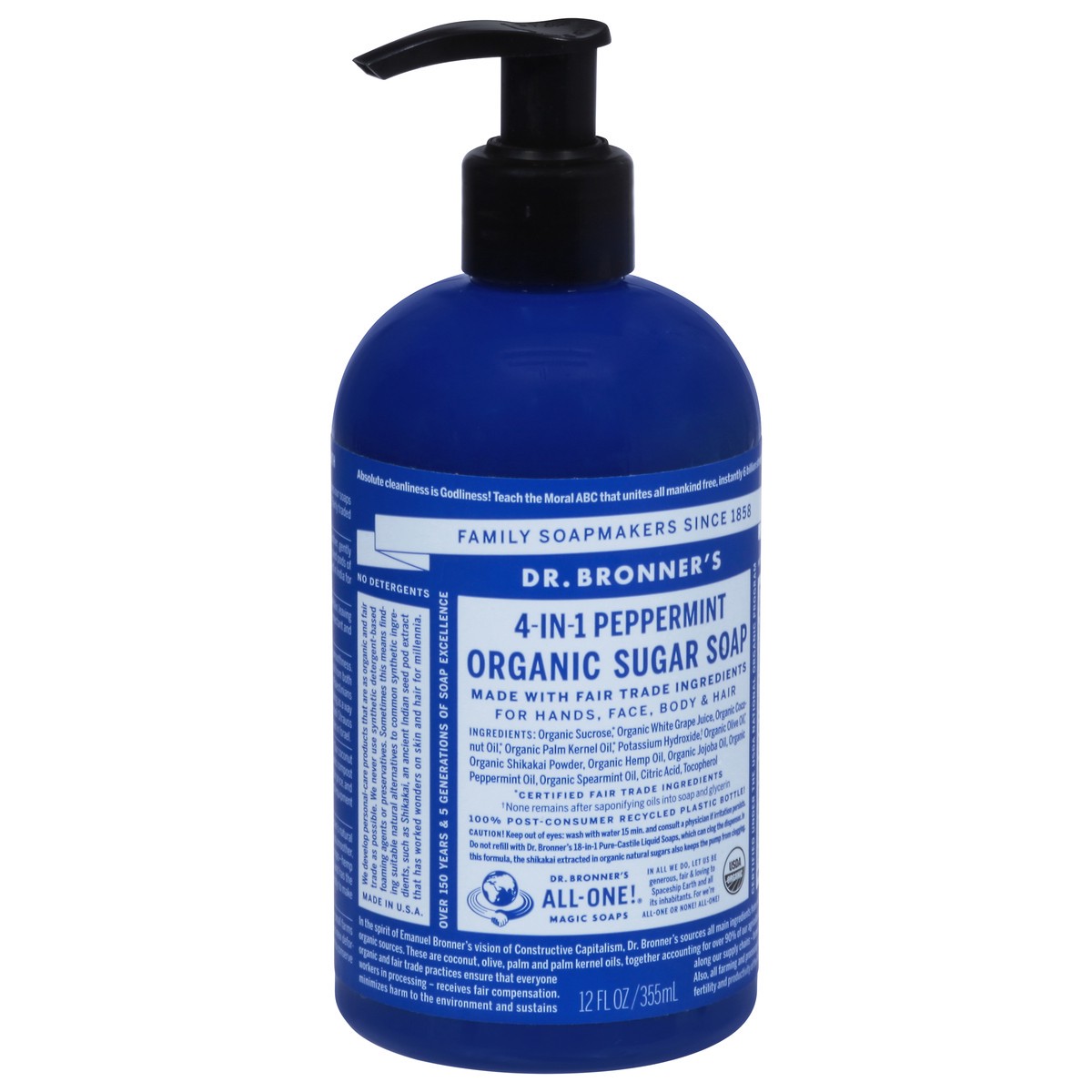 slide 2 of 9, Dr. Bronner's Organic 4-in-1 Peppermint Sugar Soap 12 fl oz, 12 fl oz