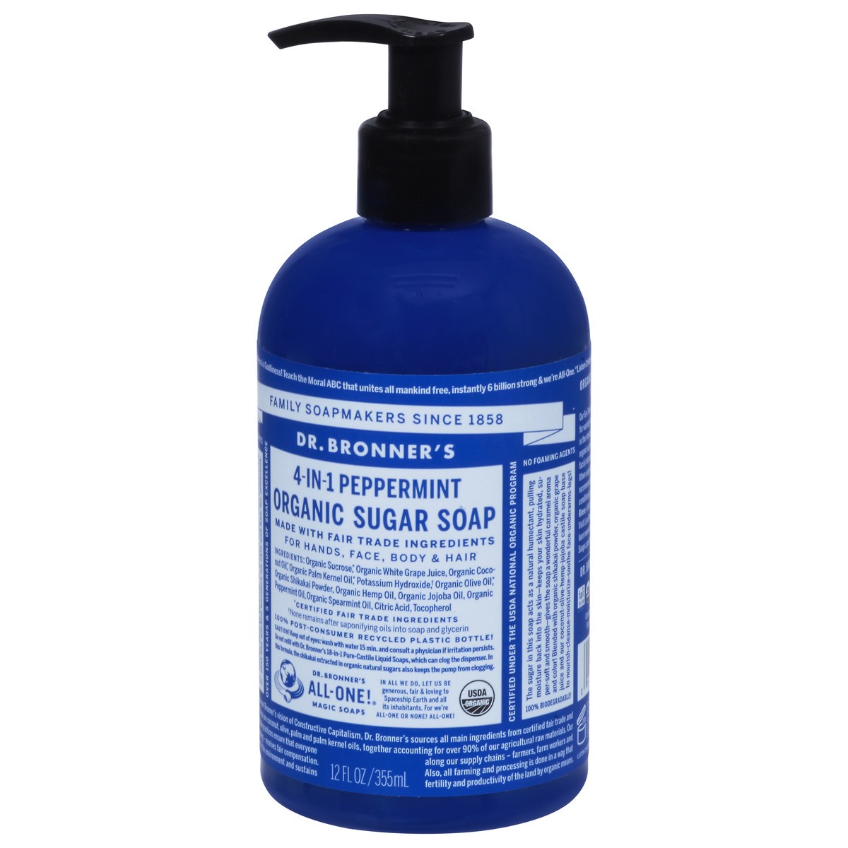 slide 8 of 9, Dr. Bronner's Organic 4-in-1 Peppermint Sugar Soap 12 fl oz, 12 fl oz