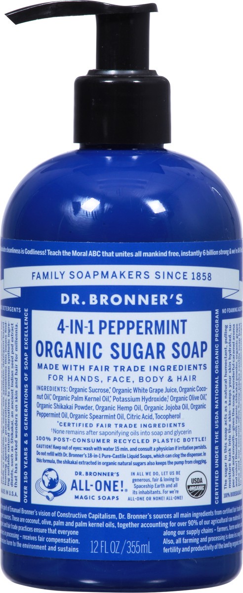 slide 7 of 9, Dr. Bronner's Organic 4-in-1 Peppermint Sugar Soap 12 fl oz, 12 fl oz