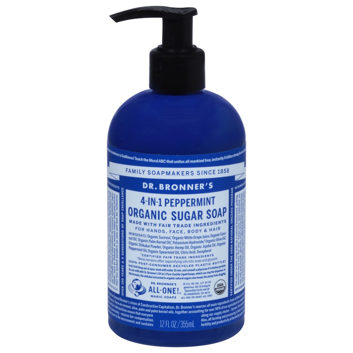 slide 1 of 9, Dr. Bronner's Organic 4-in-1 Peppermint Sugar Soap 12 fl oz, 12 fl oz