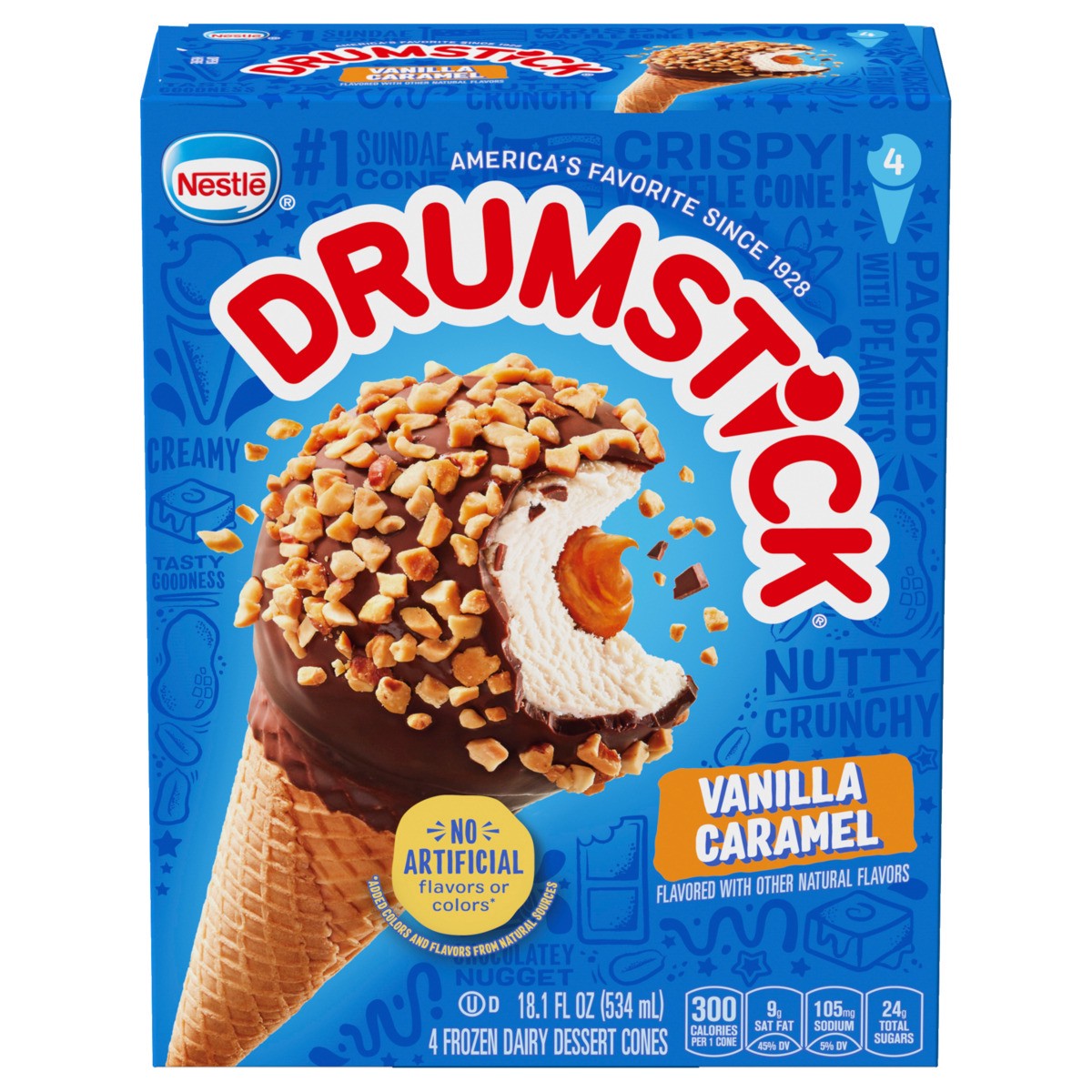 slide 1 of 14, Drumstick Vanilla Caramel Cones, 4 Count, 4 ct