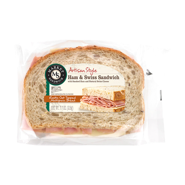 slide 1 of 1, Deli Express Ham And Swiss Smoked Artisan Sandwich, 7.6999998 oz