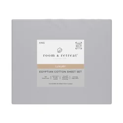 ROOM & RETREAT RR 600 Thread Counts Sheet Set, King, 4 pc set, Light Grey