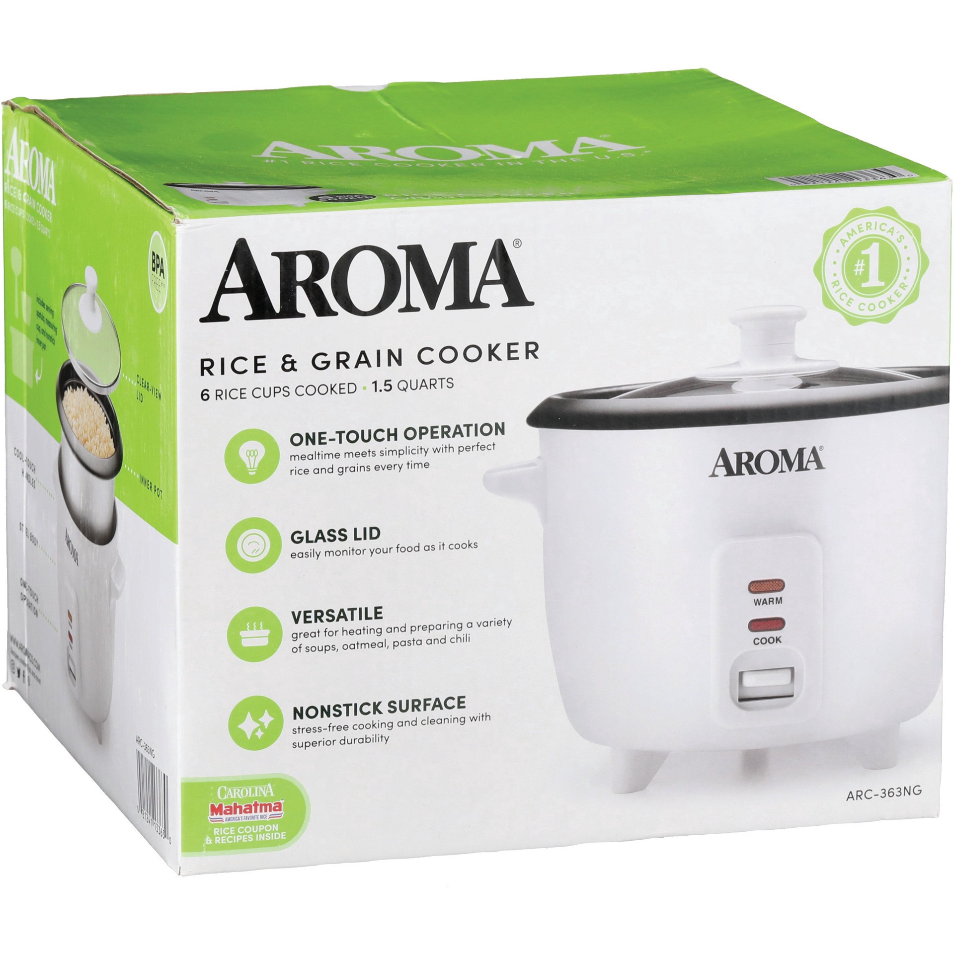 slide 1 of 1, Aroma Rice Cooker - White, 6 cups