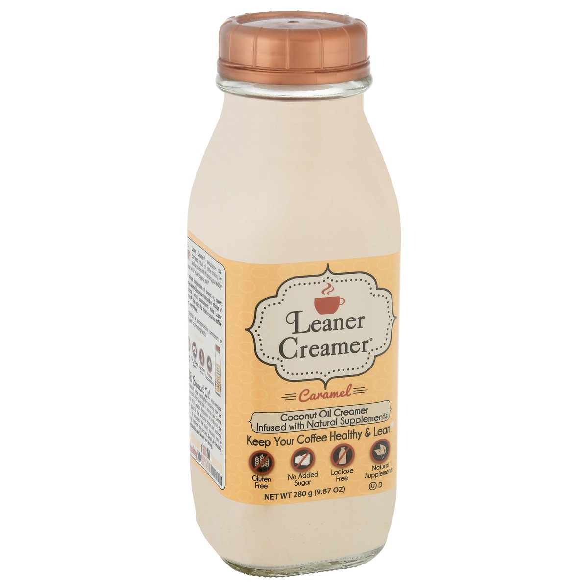 slide 5 of 9, Leaner Creamer Caramel Coconut Oil Creamer 280 gr, 9.86 oz