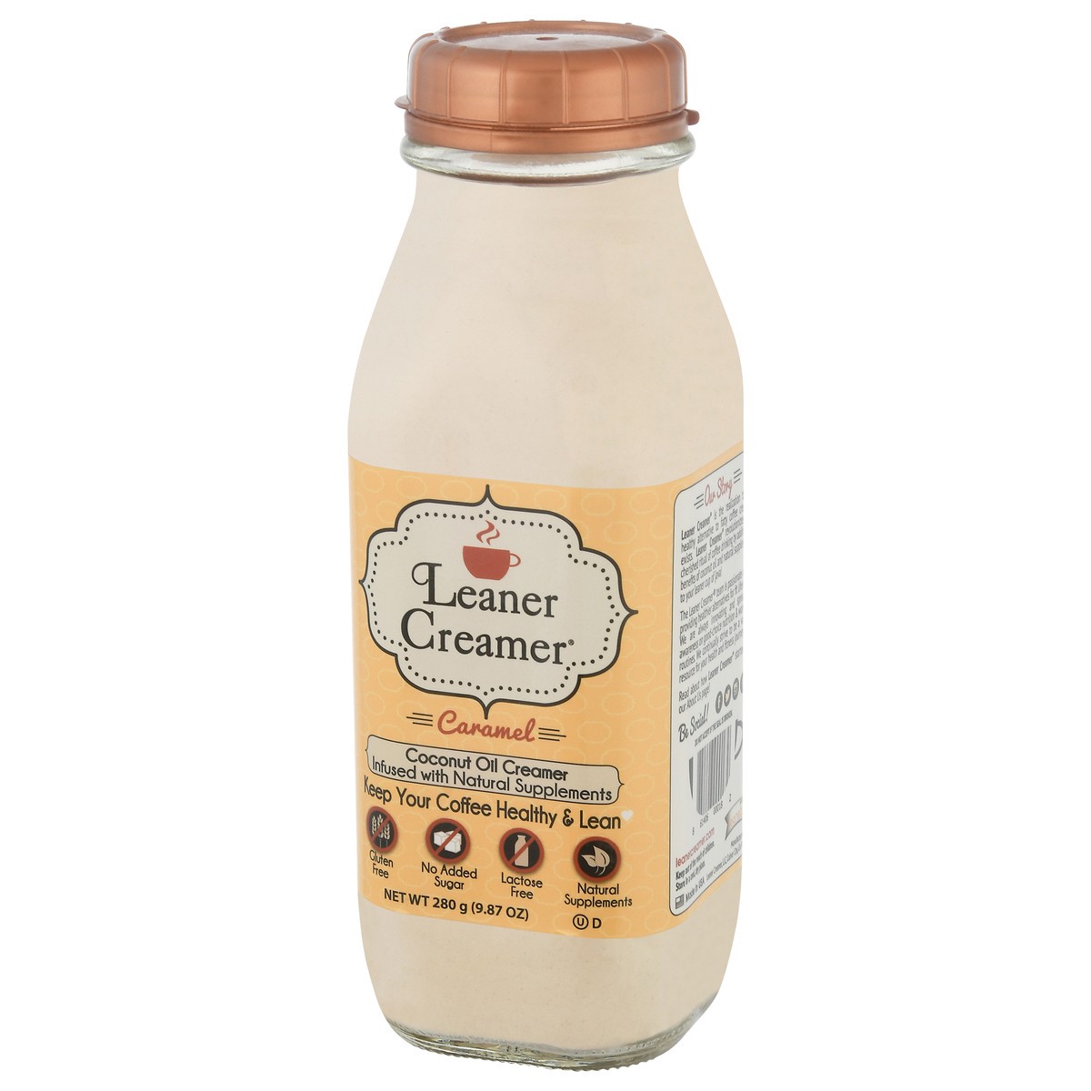 slide 6 of 9, Leaner Creamer Caramel Coconut Oil Creamer 280 gr, 9.86 oz