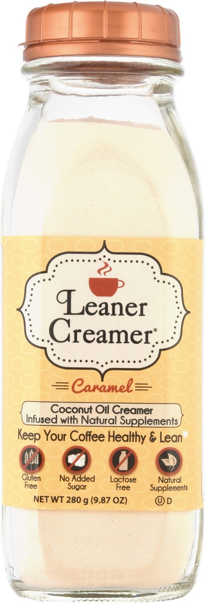 slide 3 of 9, Leaner Creamer Caramel Coconut Oil Creamer 280 gr, 9.86 oz