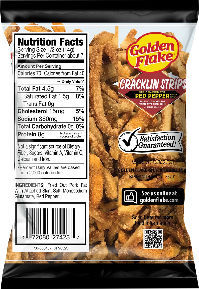 slide 4 of 7, Golden Flake 3.5 oz Golden Flake Red Pepper Cracklin Strips, 3.5 oz