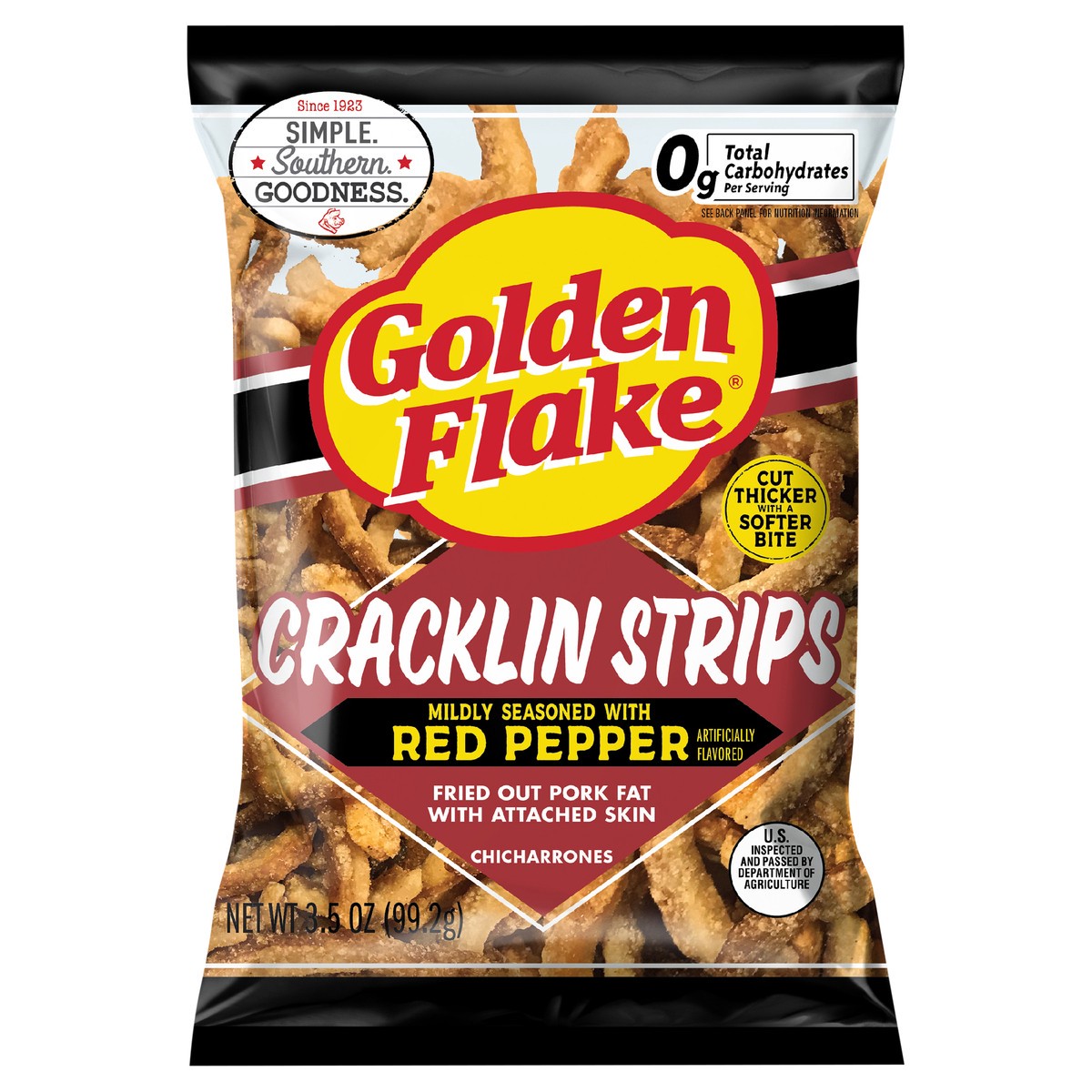 slide 1 of 7, Golden Flake 3.5 oz Golden Flake Red Pepper Cracklin Strips, 3.5 oz