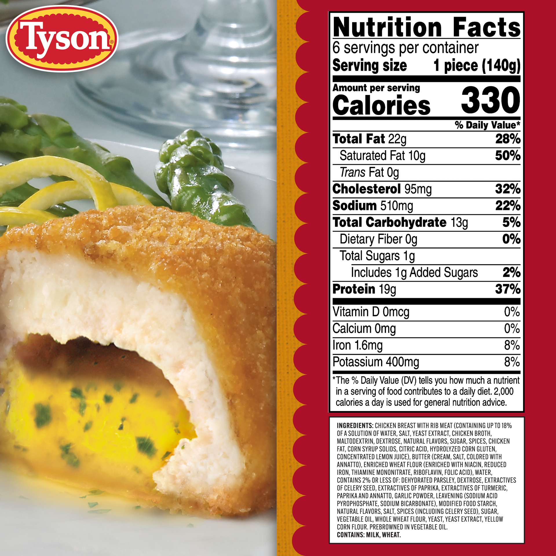 slide 3 of 10, Tyson Frozen Stuffed Chicken Breasts Kiev, 6 Count, 850.49 g