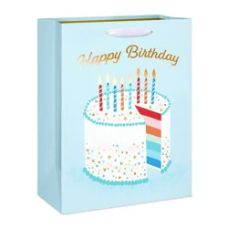 American Greetings Cake & Candles Large Light Blue Birthday Gift Bag