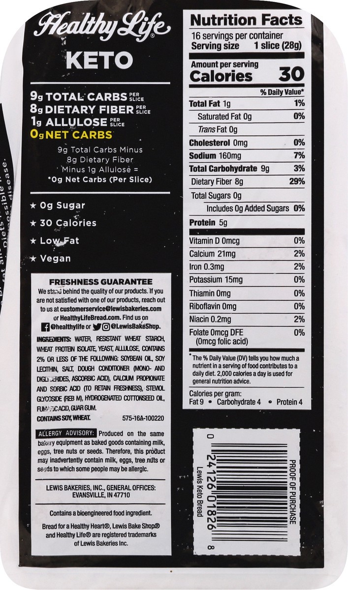 slide 9 of 9, Healthy Life Lewis Bake Shop Healthy Life Keto White Bread, 16 oz, 16 oz