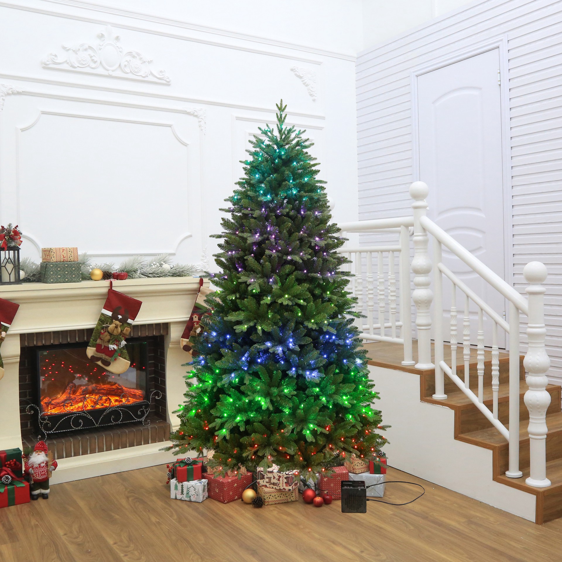 slide 3 of 7, 7.5ft. Pre-Lit Melody Spruce Artificial Christmas Tree, Music Sync Color Changing Mini Led Lights By Ashland, 7.5 ft