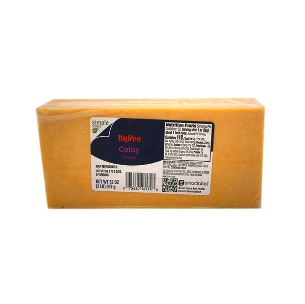 slide 1 of 1, Hy-Vee Colby Block Cheese, 32 oz