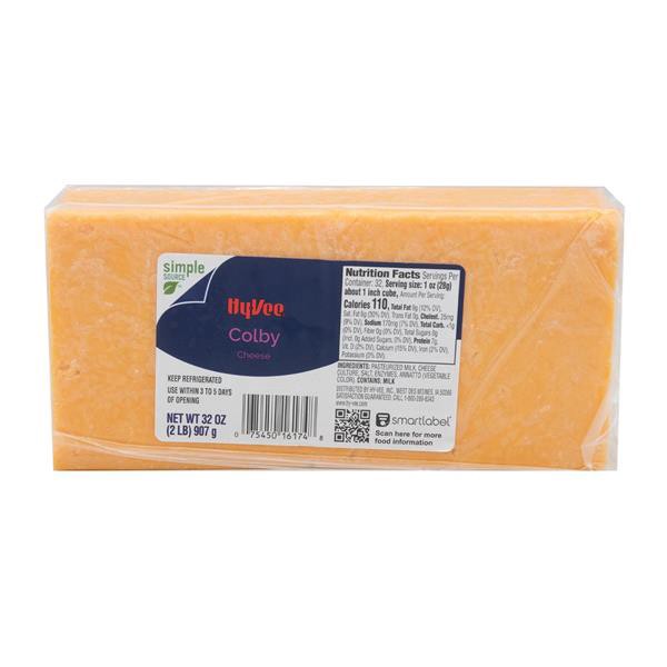 slide 1 of 1, Hy-Vee Colby Block Cheese, 32 oz