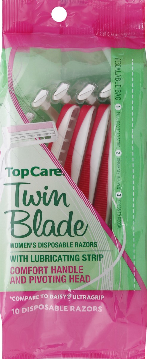 slide 5 of 6, TopCare Twin Blade, Women's Disposable Razors, Comfort Touch, 10 ct