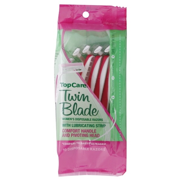 slide 1 of 6, TopCare Twin Blade, Women's Disposable Razors, Comfort Touch, 10 ct