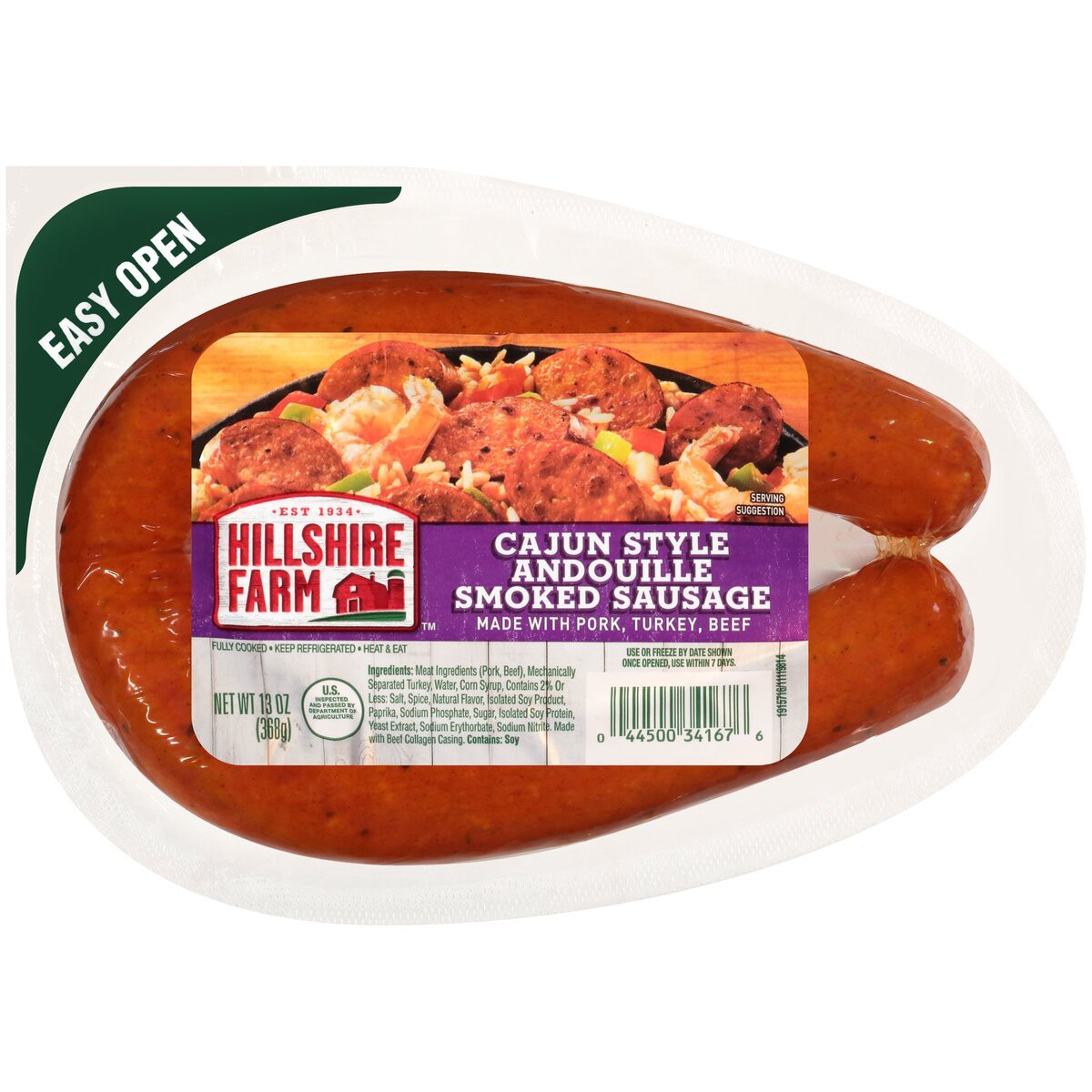 slide 1 of 6, Hillshire Farm Cajun Style Andouille Smoked Sausage, 13 oz., 368.54 g