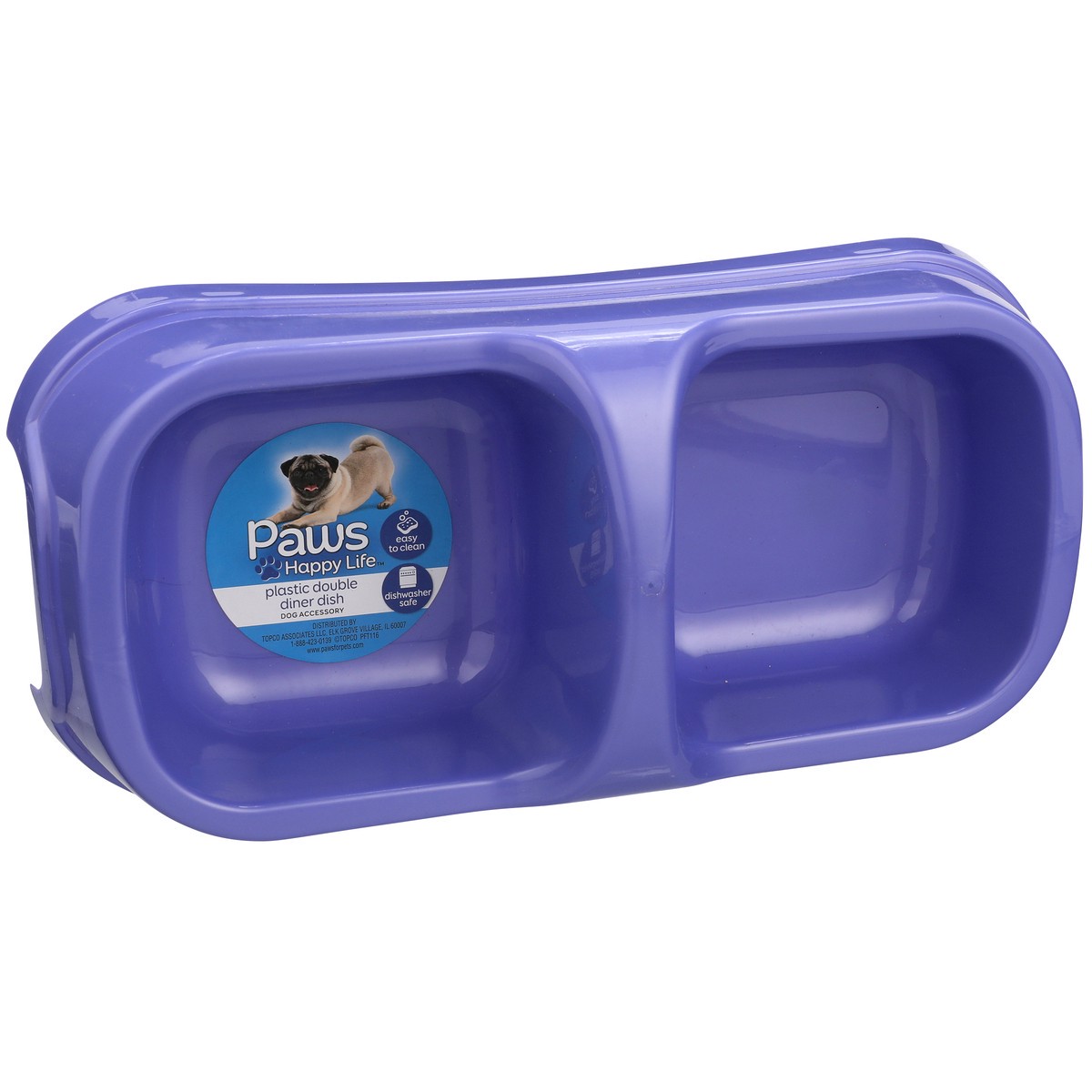 slide 9 of 9, Paws Happy Life Plastic Double Diner Dog Dish, 29 oz