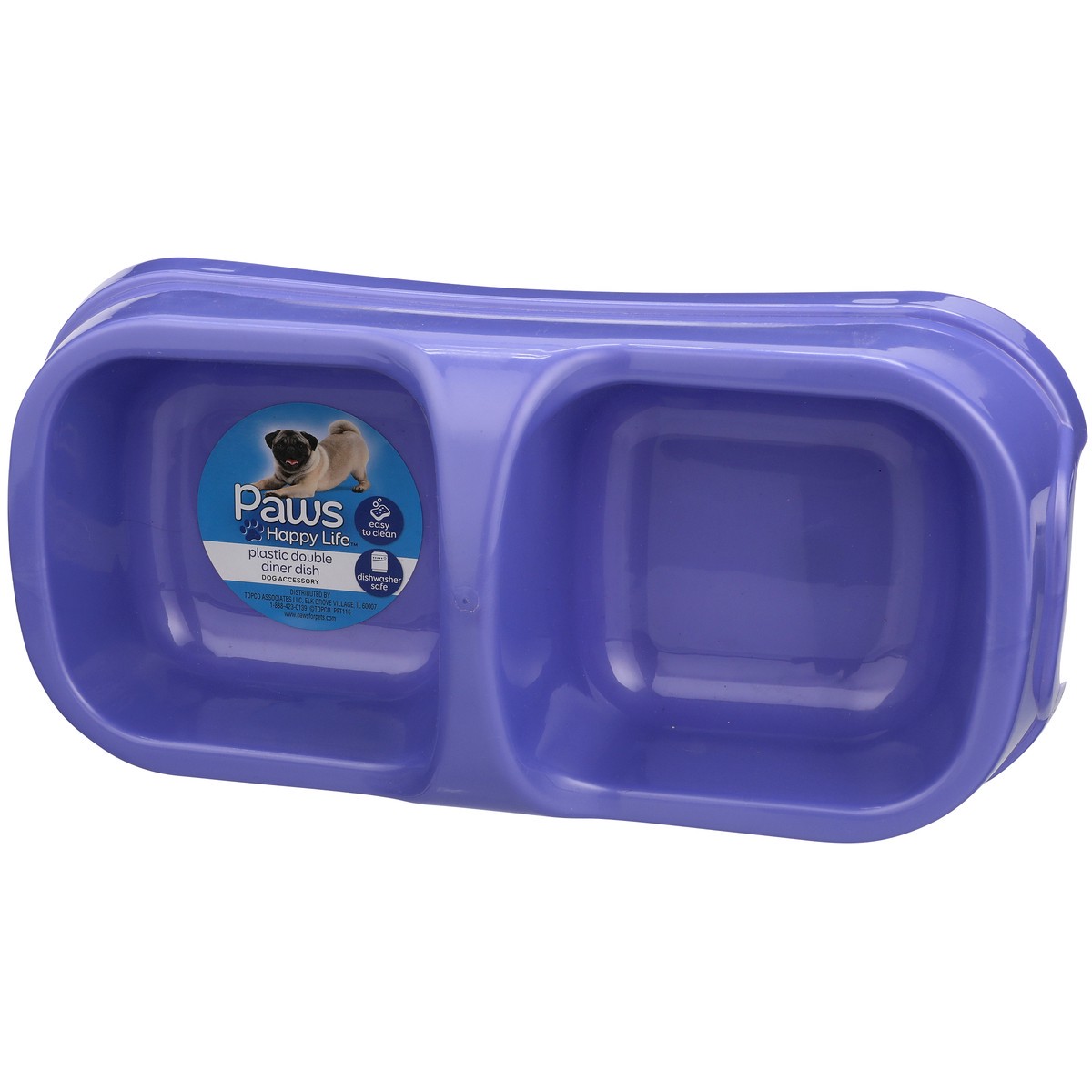 slide 2 of 9, Paws Happy Life Plastic Double Diner Dog Dish, 29 oz