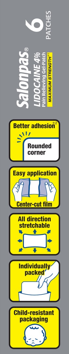 slide 9 of 11, Salonpas Maximum Strength Patches Pain Relieving Gel-Patch 6 ea, 6 ct
