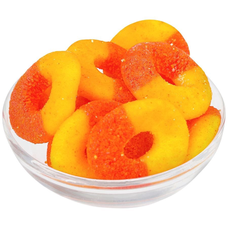 slide 5 of 5, Nice! Chamoy Peach Rings, 4 oz