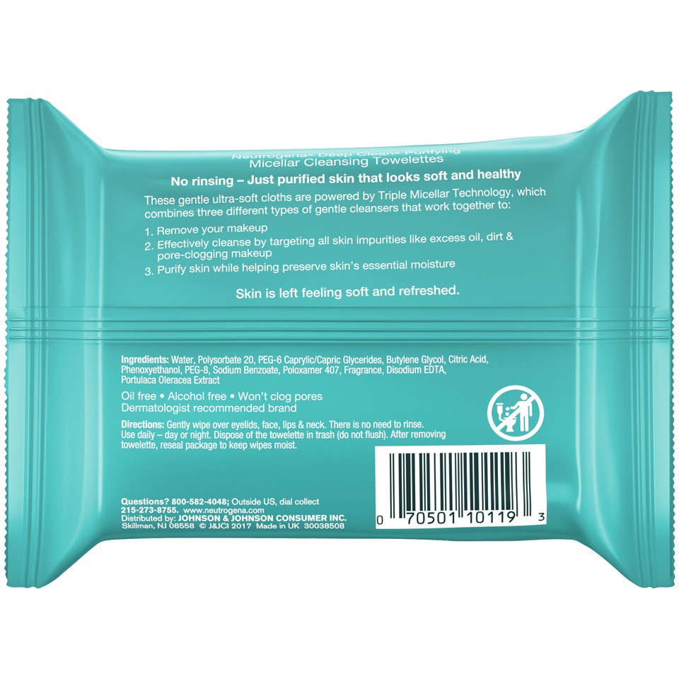 slide 2 of 6, Neutrogena Deep Clean Purifying Micellar Cleansing Makeup Remover Wipes, 25 Count, 25 ct