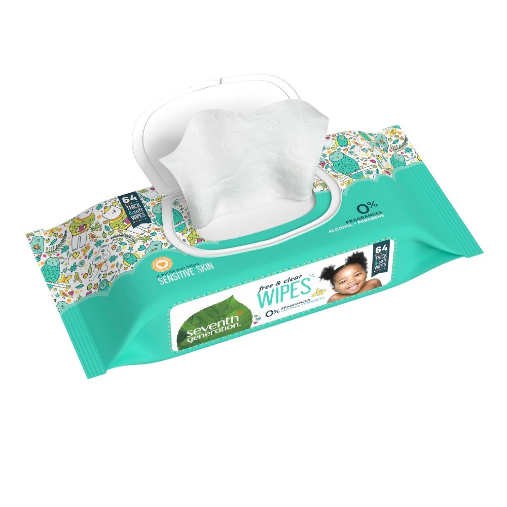 slide 3 of 6, Seventh Generation Baby Wipes Unscented Cloth, 64 ct