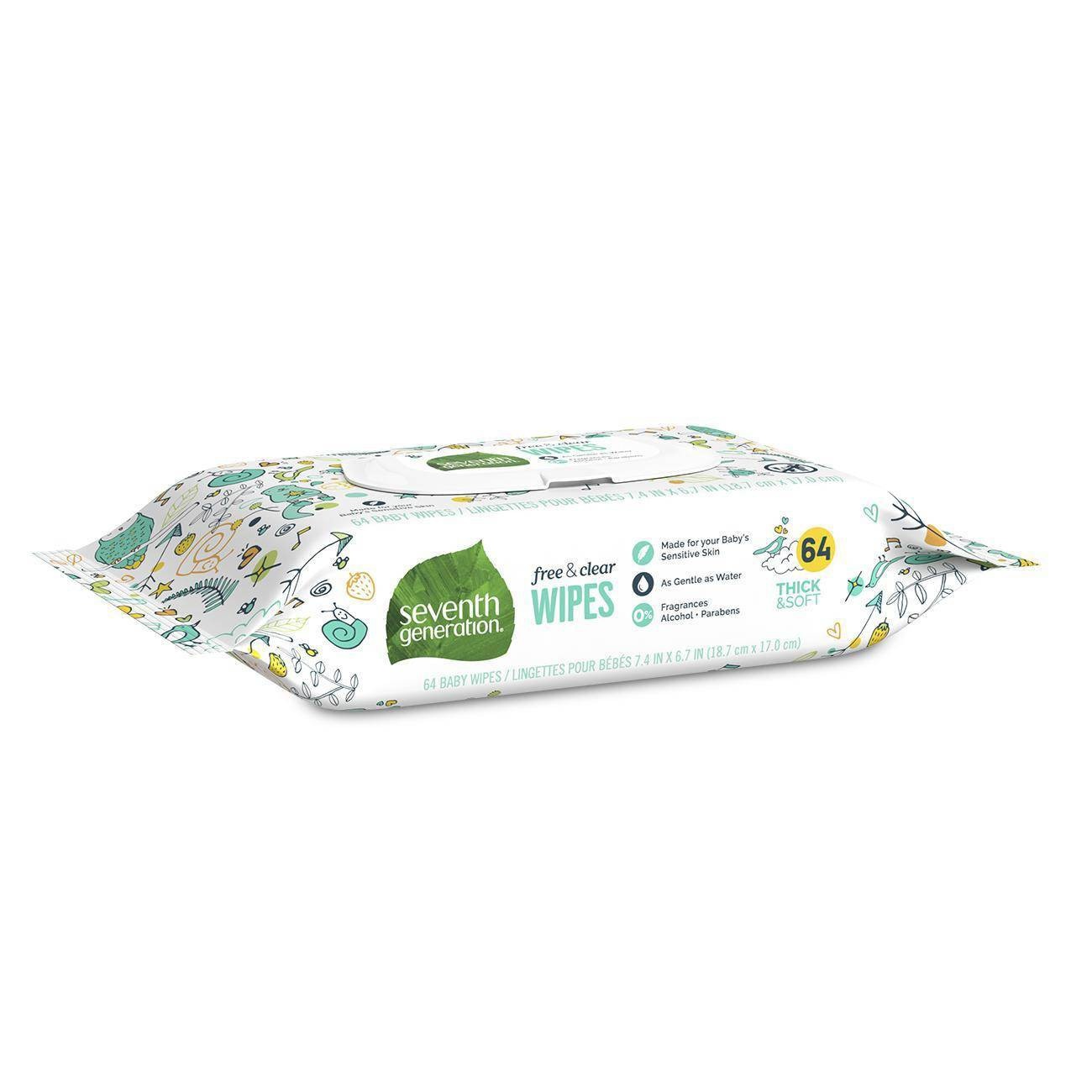 slide 1 of 6, Seventh Generation Baby Wipes Unscented Cloth, 64 ct