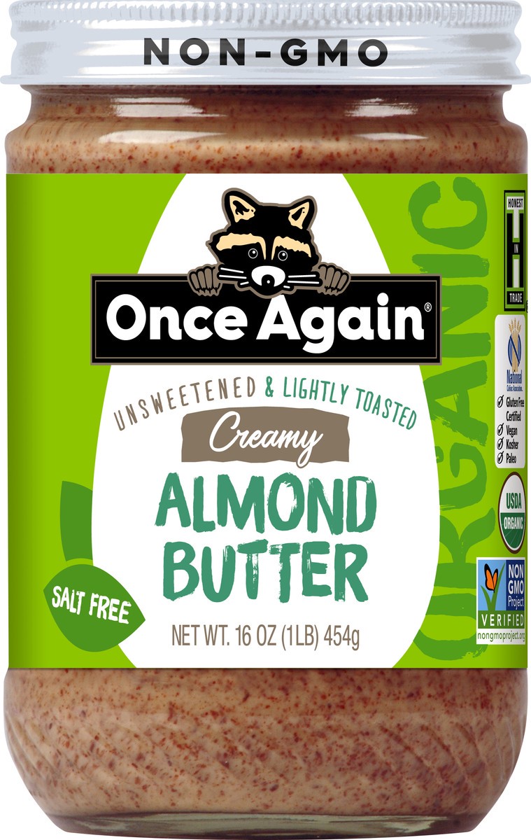 slide 2 of 2, Once Again Unsweetened & Lightly Toasted No Salt Added Creamy Almond Butter, 16 oz