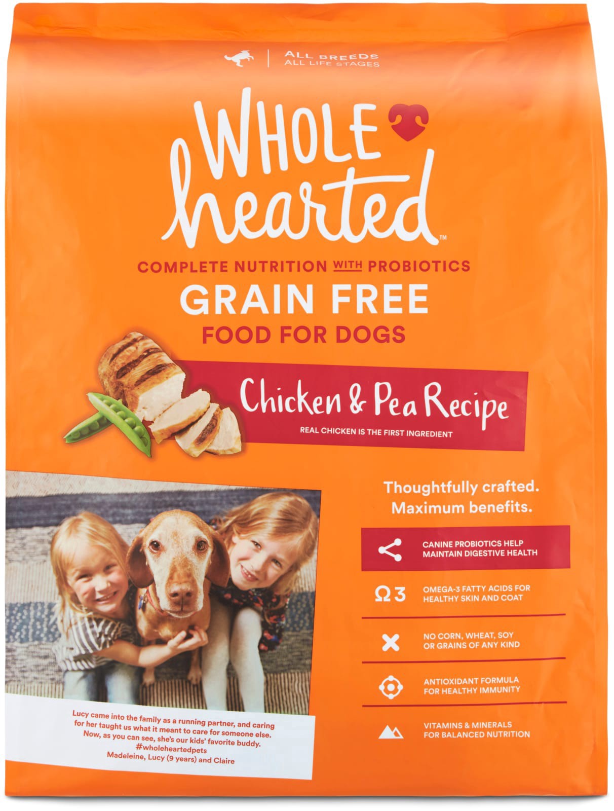 slide 1 of 3, WholeHearted Grain Free All Life Stages Chicken & Pea Recipe Dry Dog Food, 25 lb