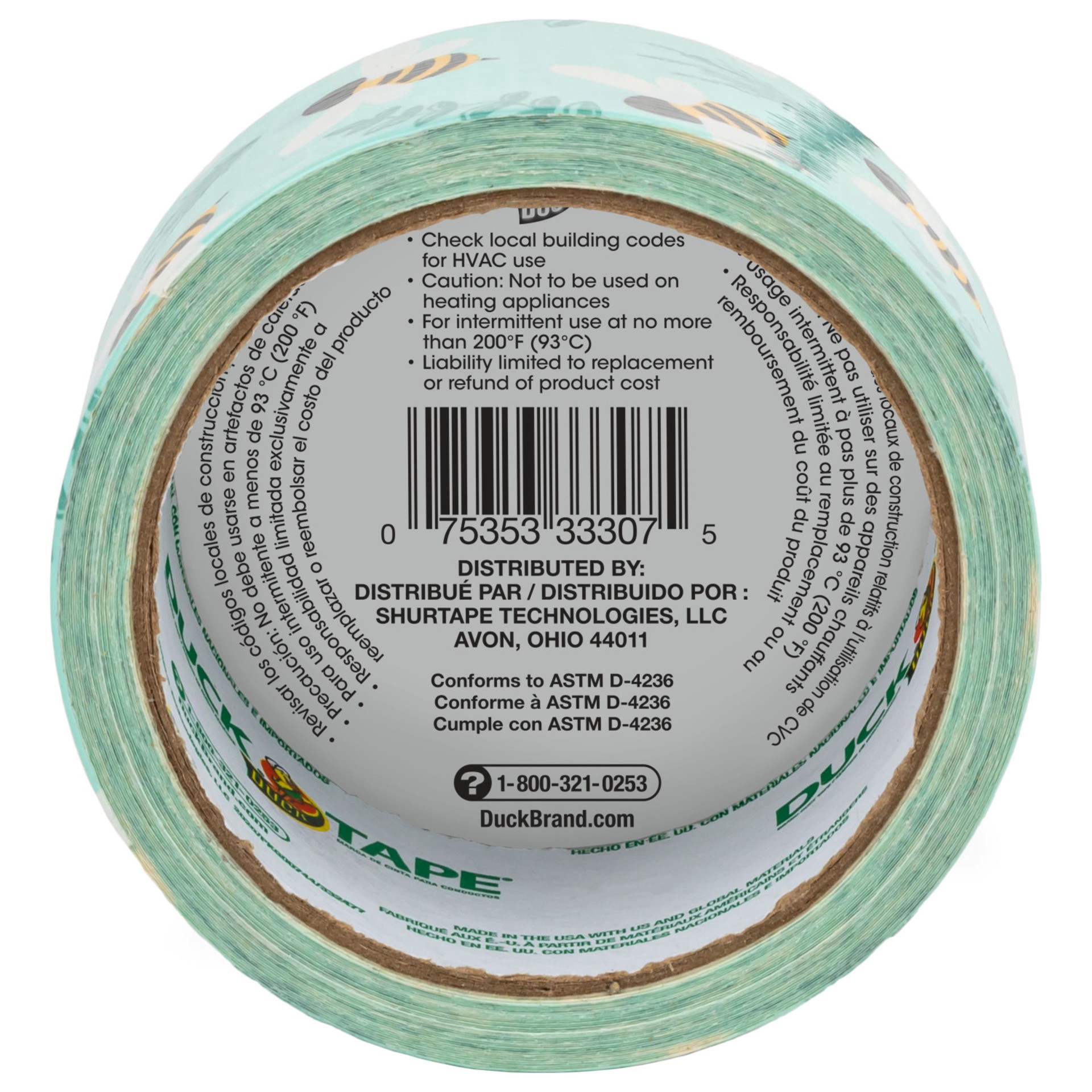 slide 2 of 5, Duck Brand Blue Botanical Bees Duct Tape, 1.88 in x 10 yd