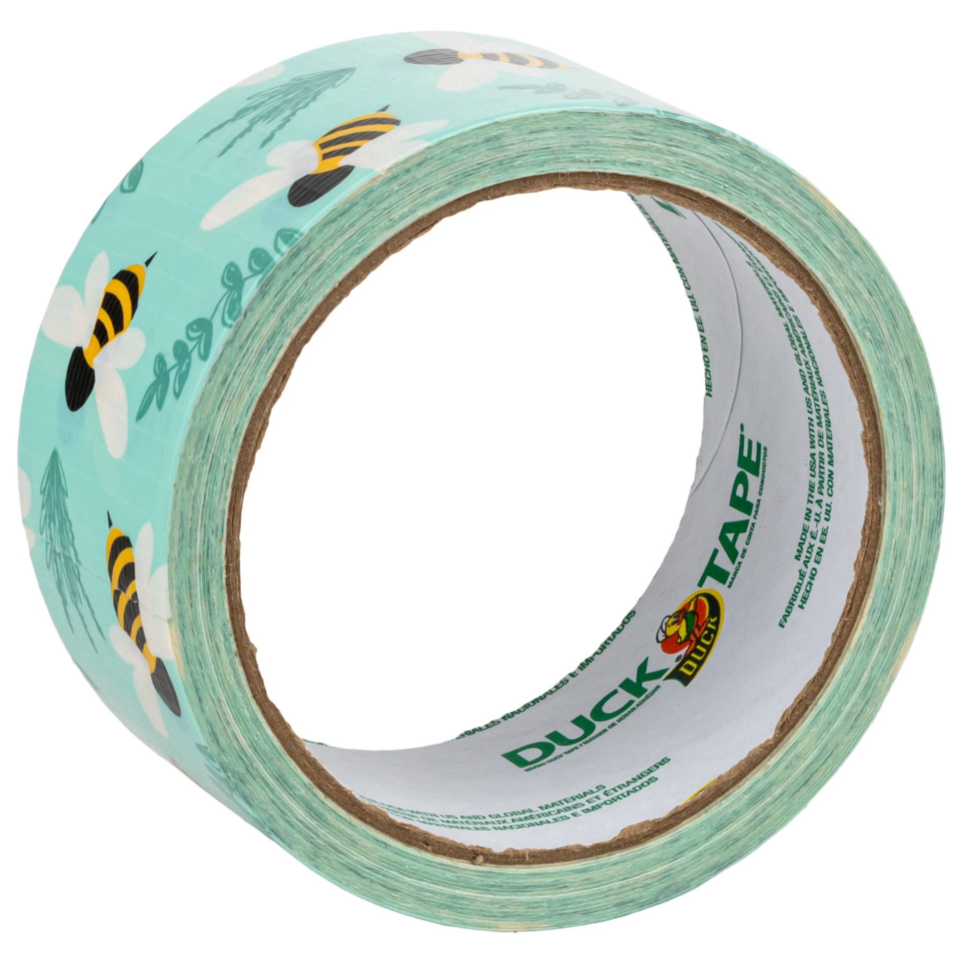 slide 4 of 5, Duck Brand Blue Botanical Bees Duct Tape, 1.88 in x 10 yd