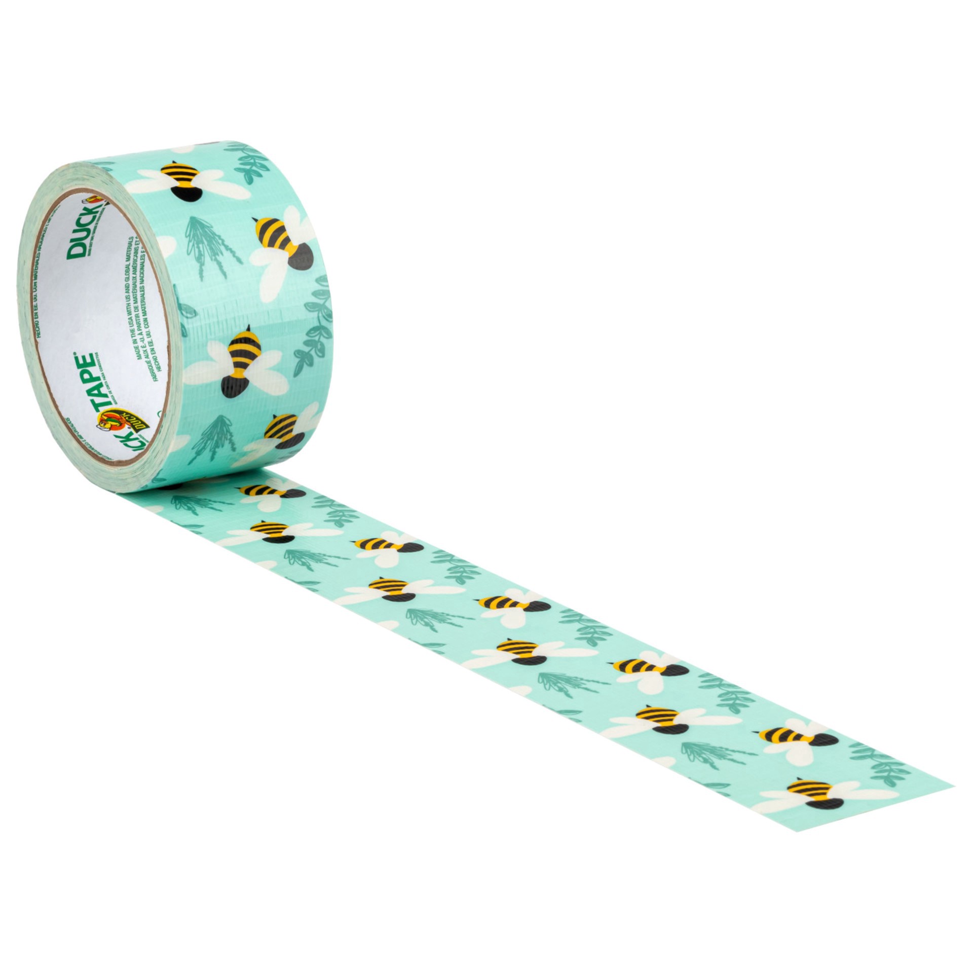 slide 3 of 5, Duck Brand Blue Botanical Bees Duct Tape, 1.88 in x 10 yd