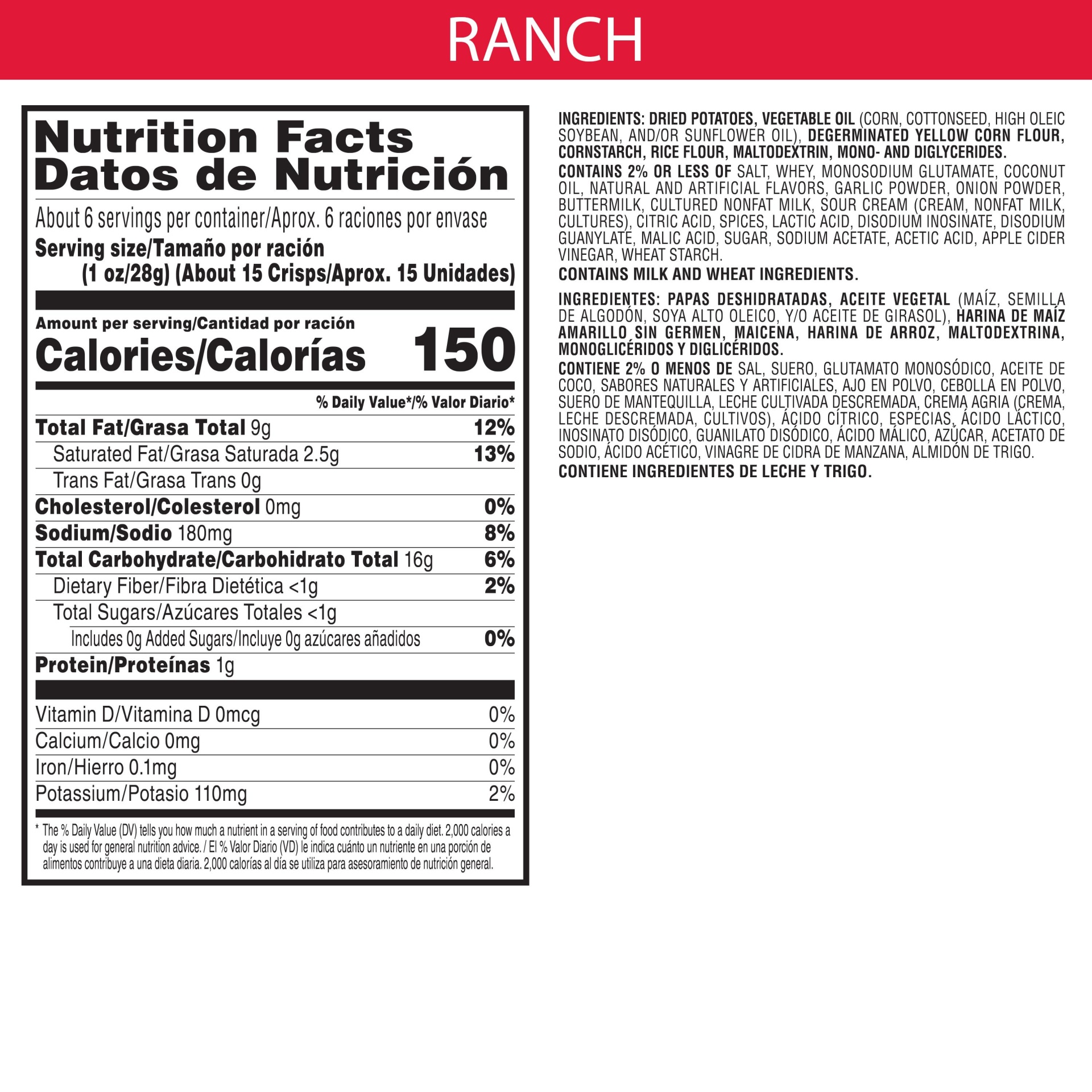 slide 3 of 6, Pringles Potato Crisps Chips, Lunch Snacks, Ranch, 5.5 oz