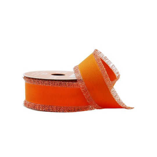 slide 1 of 3, 1.5" X 10yd Orange Frayed Edge Ribbon By Celebrate It, 1.5 in x 10 yd